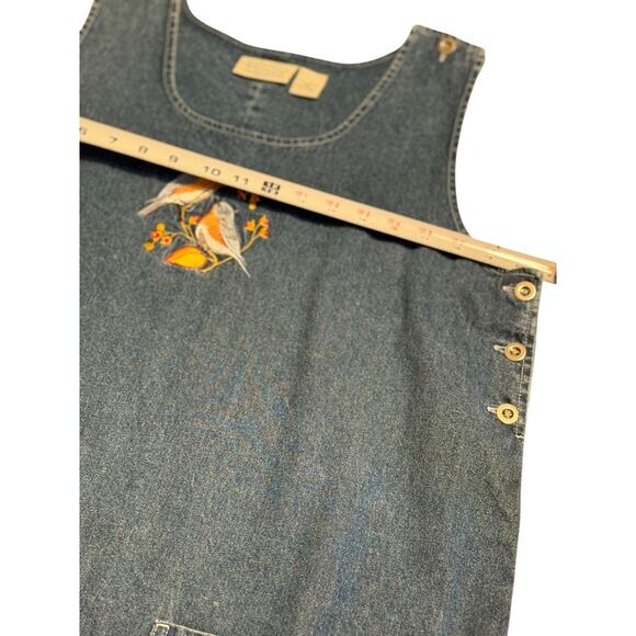 Vintage National Wildlife Federation Denim Jumper Dress Birds Pockets Large - Picture 10 of 10